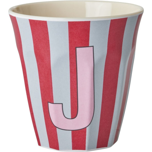 rice Melamin Buchstabenbecher - Rot - J - Stripes