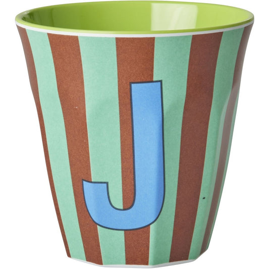 rice Melamin Buchstabenbecher - Mint - J - Stripes