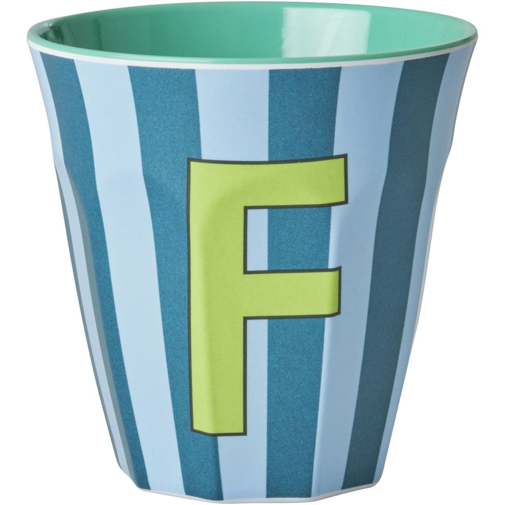 rice Melamin Buchstabenbecher - Blau - F - Stripes