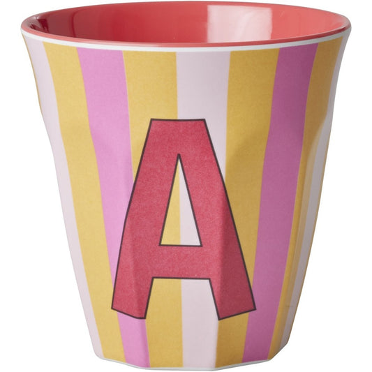 rice Melamin Buchstabenbecher - Pink - A - Stripes