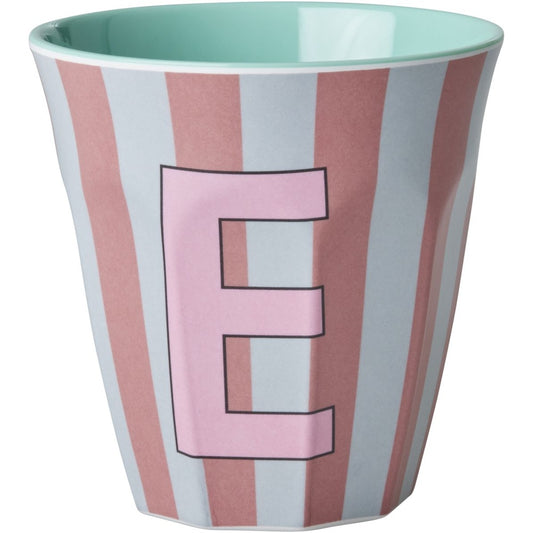 rice Melamin Buchstabenbecher - Pink - E - Stripes