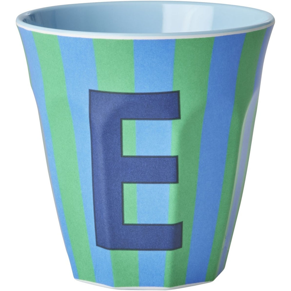 rice Melamin Buchstabenbecher - Blau - E - Stripes