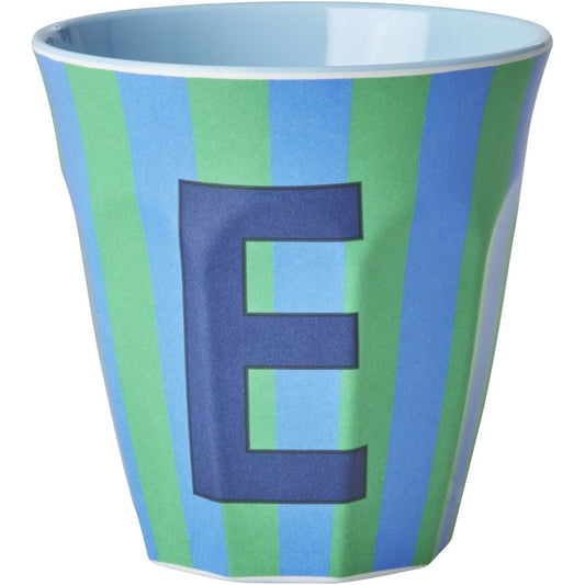 rice Melamin Buchstabenbecher - Blau - E - Stripes