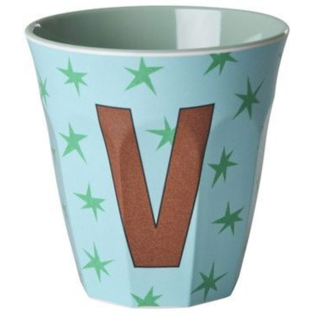rice Melamin Buchstabenbecher - Hellblau - V - Stars