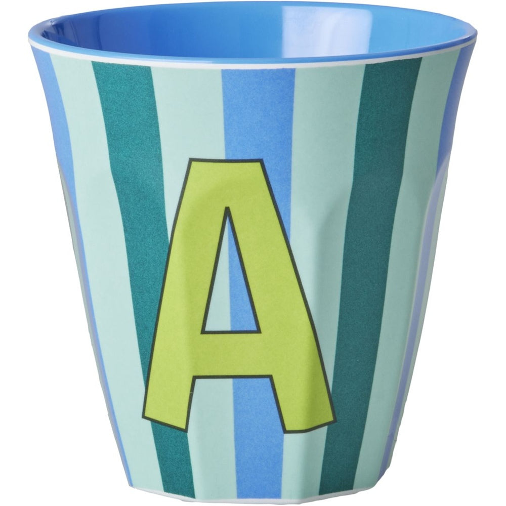 rice Melamin Buchstabenbecher - Blau - A - Stripes