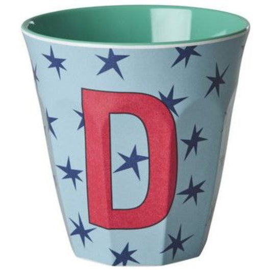 rice Melamin Buchstabenbecher - Graublau - D - Stars
