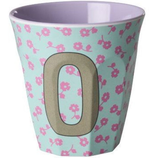 rice Melamin Buchstabenbecher - Hellblau - O - Flowers
