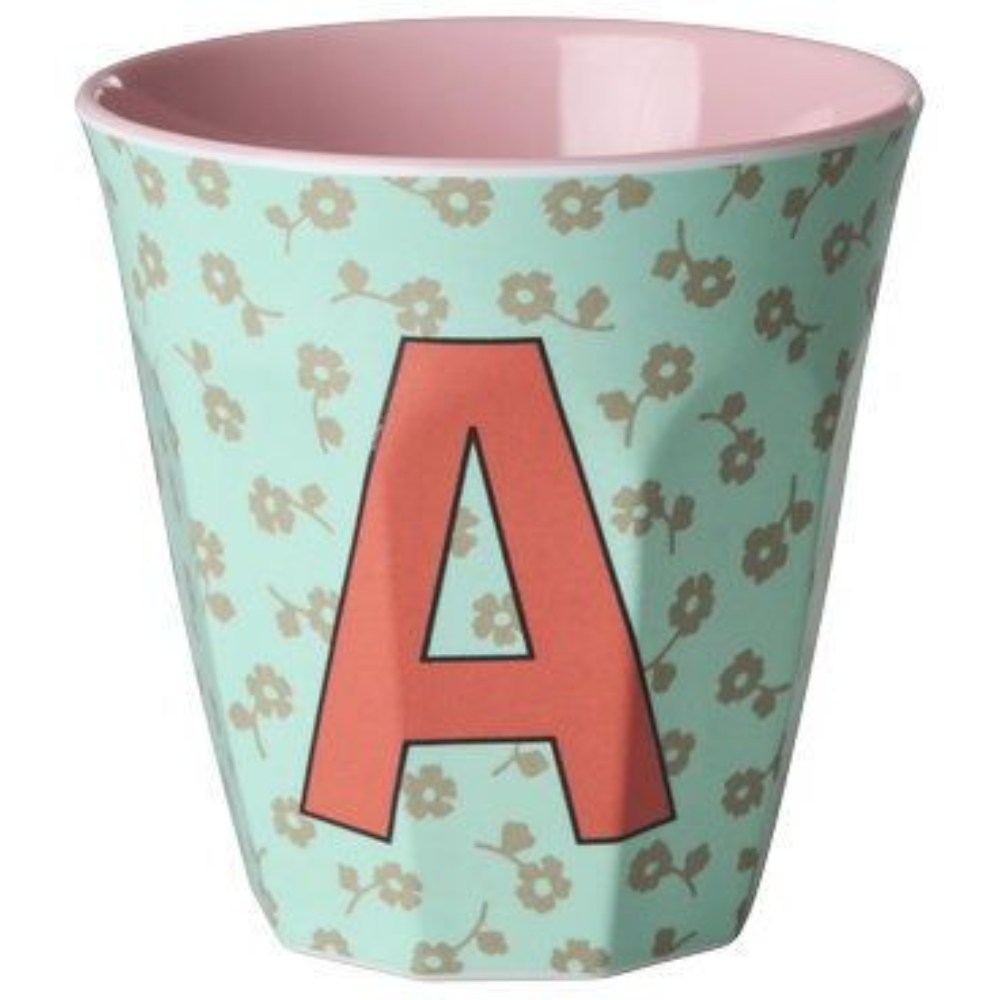 rice Melamin Buchstabenbecher - Mint - A - Flowers