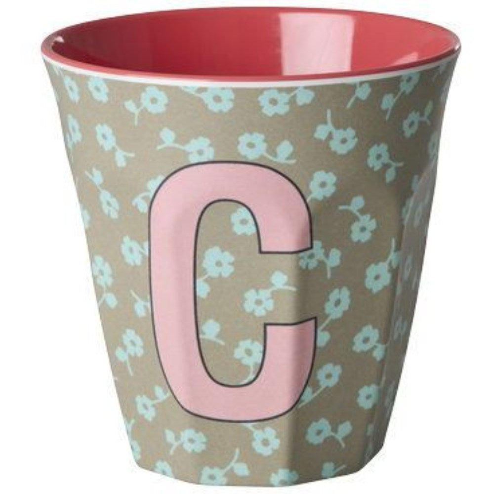 rice Melamin Buchstabenbecher - Dunkles Sand - C - Flowers