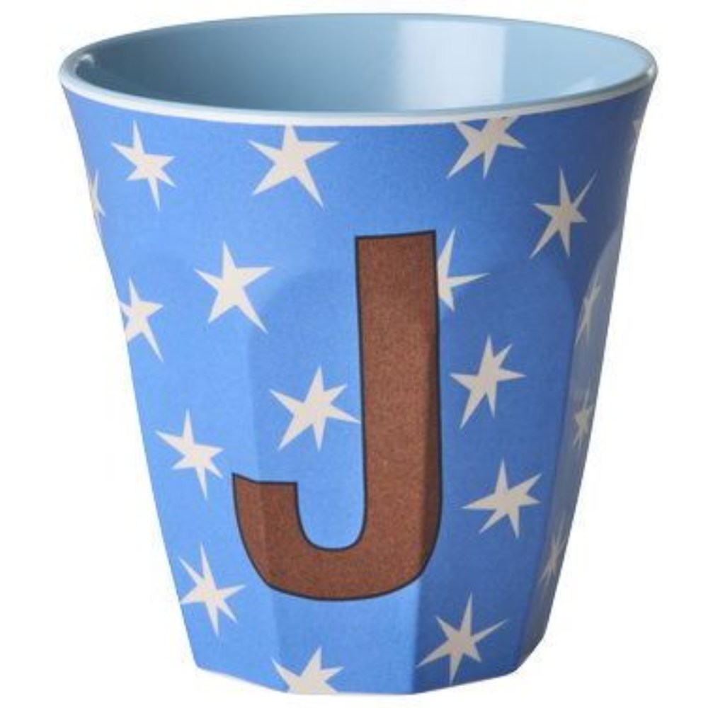 rice Melamin Buchstabenbecher - Blau - J - Stars