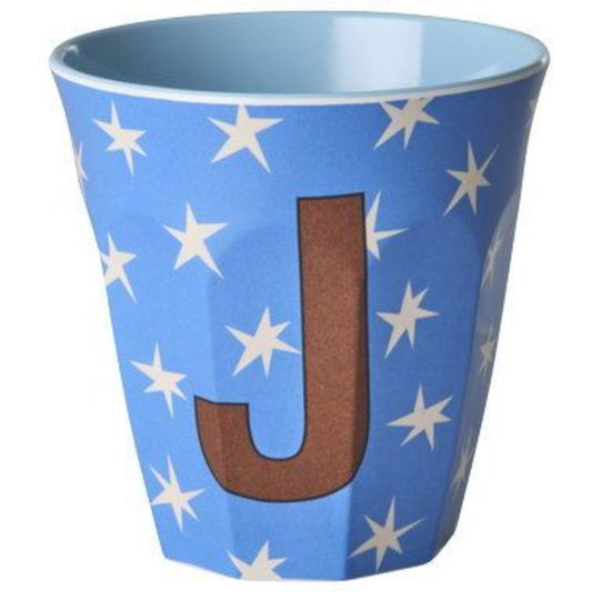 rice Melamin Buchstabenbecher - Blau - J - Stars