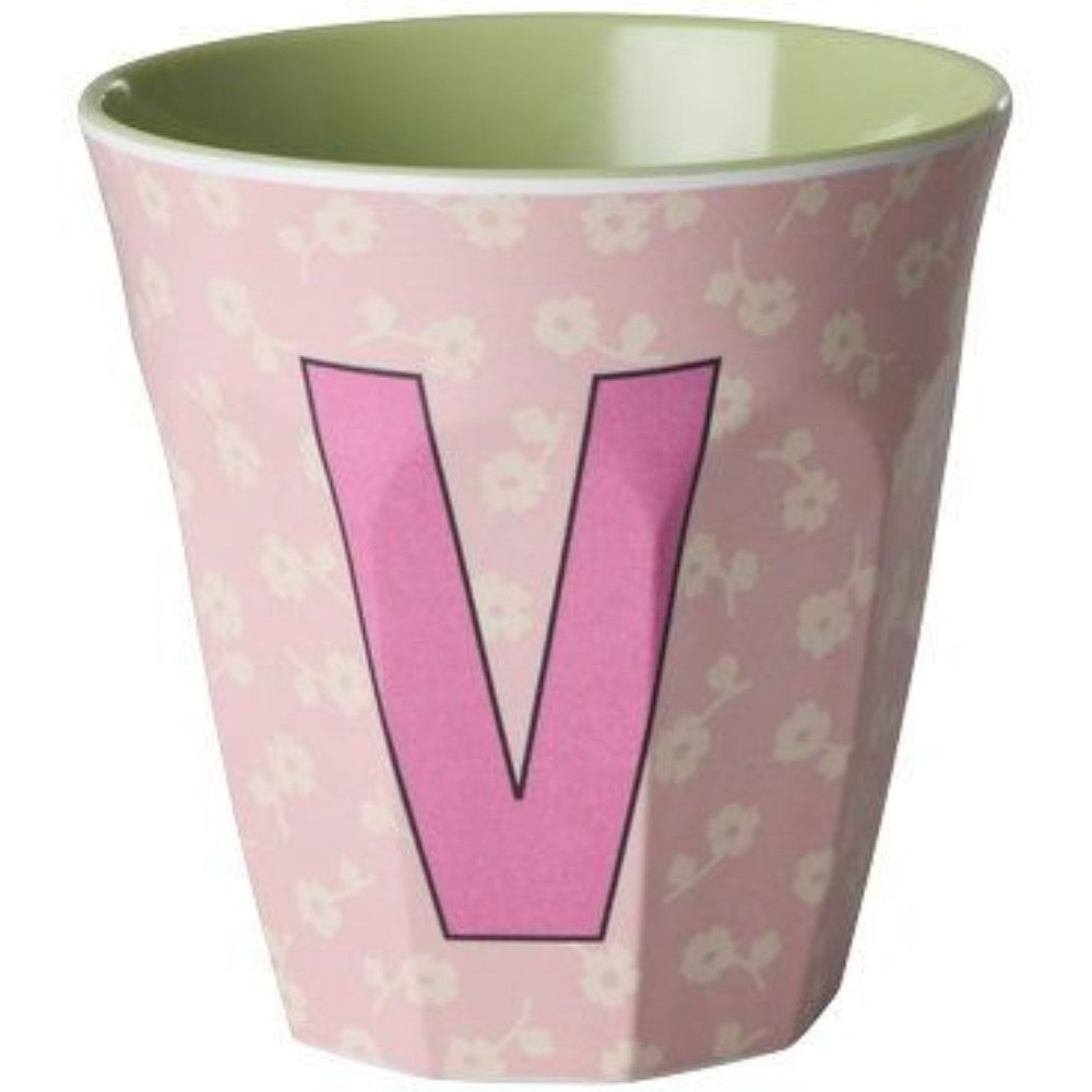 rice Melamin Buchstabenbecher - Hellrosa - V - Flowers
