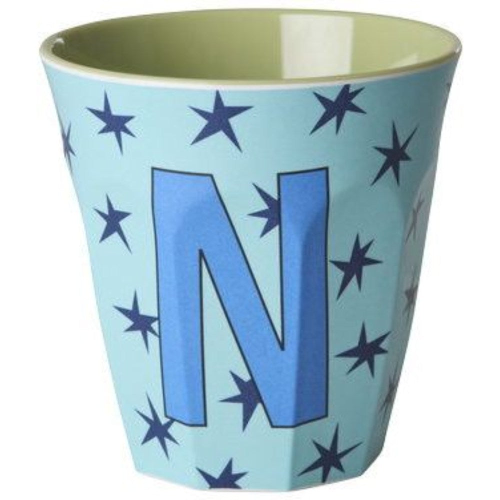 rice Melamin Buchstabenbecher - Hellblau - N - Stars