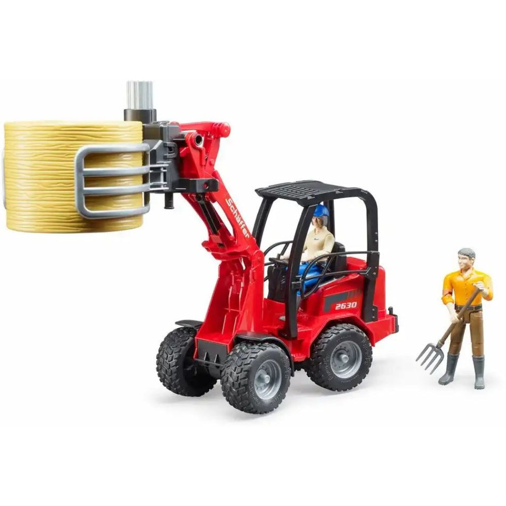 bruder Hoflader Schäffer 2630 mit Ballengreifzange rot 1:16