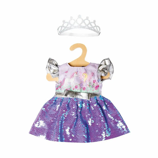 Puppenkleid Fee und Einhorn mit Silberkrone lila Größe 35-45cm