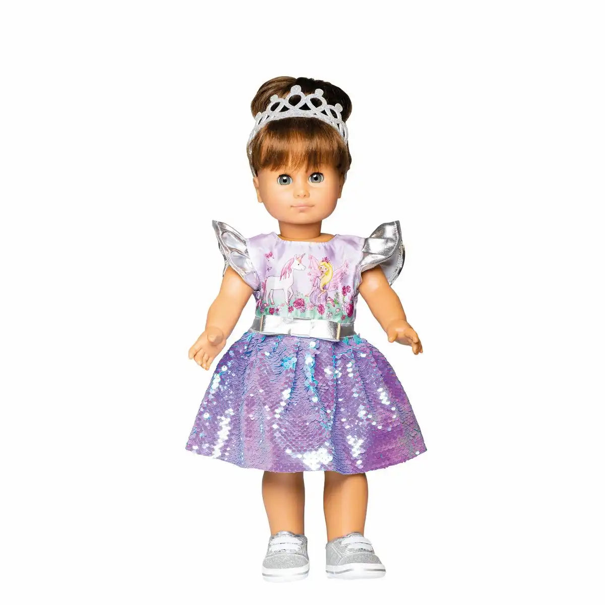 Puppenkleid Fee und Einhorn mit Silberkrone lila Größe 35-45cm